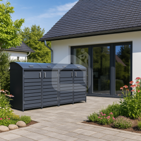 Četru vietu atkritumu konteineru nojume ar noapaļotu vāku MIKKO, pelēka